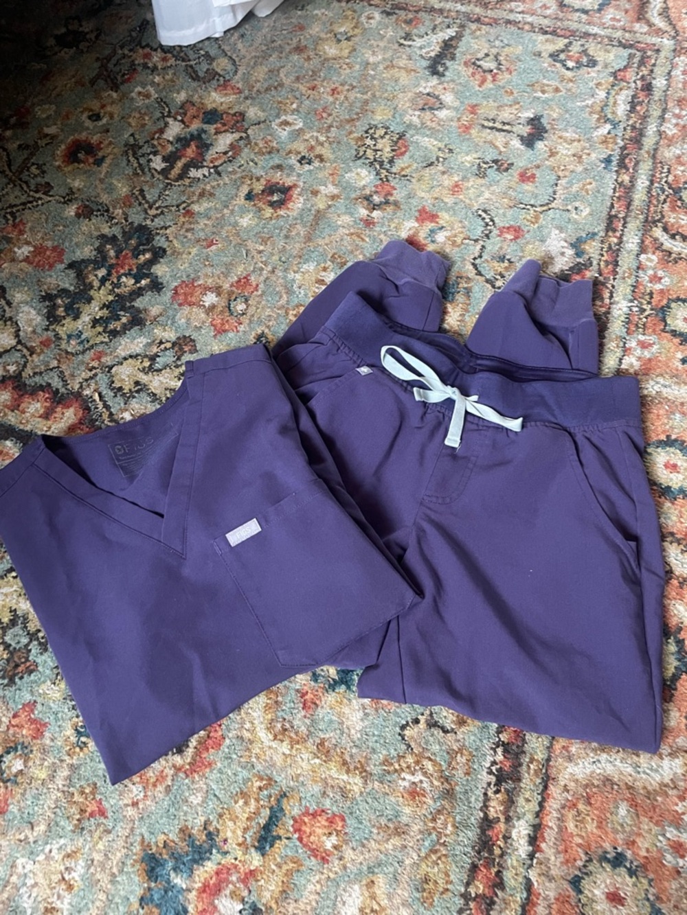 Figs Purple Women's Short Sleeve Scrub Top and Jogger Set in Purple Shadow